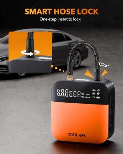 OXILAM C2 Tire Inflator Portable Air Compressor - 150PSI 4X Faster Air Pump for Car Tires with Tire Pressure Gauge, 12V Car Power Adapter, For Cars, Motorcycles, Bikes, Balls and M thumbnail 5