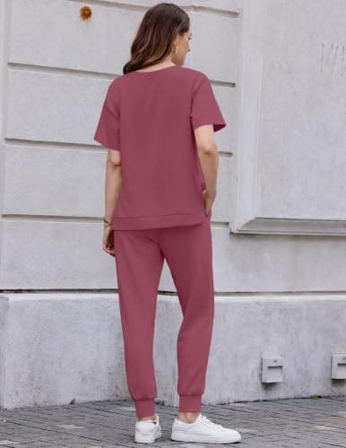 Ekouaer Womens 2 Piece Lounge Sets Short Sleeve Top and Pants Outfit thumbnail 3