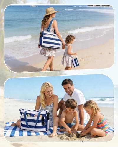 Miniatura de Bolsa Tote WANDF Antiarena para Playa y Piscina con Cierre (Azul Marino) 2