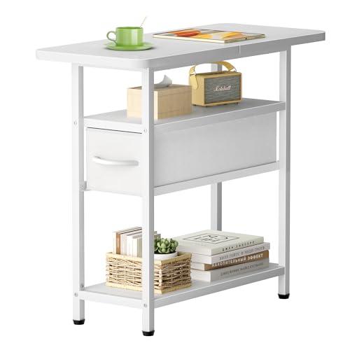 AOODA Narrow Nightstand with Drawers, 3 Tier Skinny Bedside Table for Bedroom, Slim Living Room End Tables with Storage for Small Spaces, Sofa Couch (White)