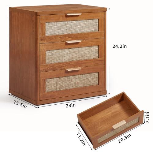 Buró de Noche LEYAOYAO de Rattan con 3 Cajones Estilo Boho