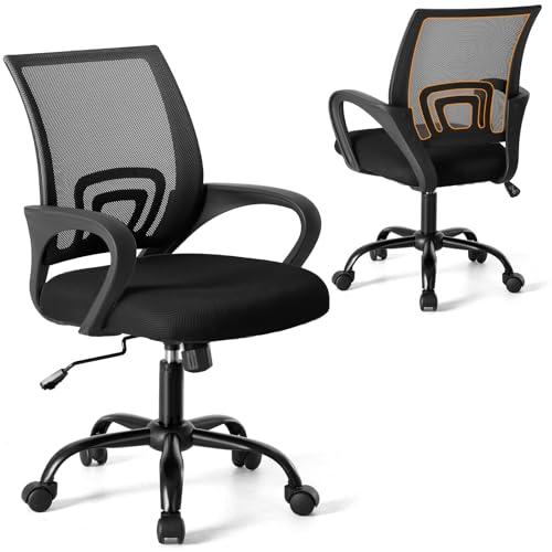 NEWBULIG Computer Desk Office Chair, Ergonomic Mid-Back Swivel Rolling Chair with Breathable Backrest and Lumbar Support Wheels, Mesh Office Chairs for Adults Home Task Gaming， Bla