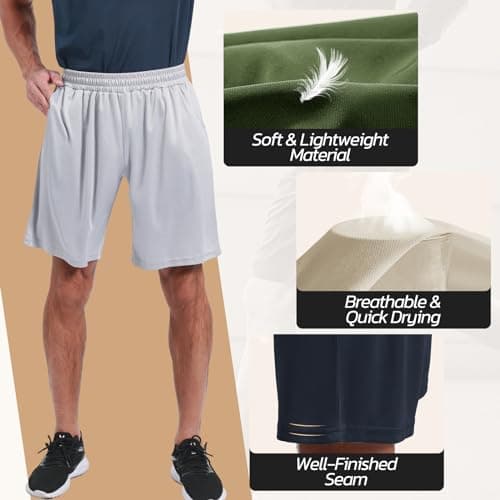 BOOJO 3 Pack Gym Basketball Mens Shorts - Quick Dry Black Workout Athletic Shorts with Pockets for Casual Running(S-6XL) thumbnail 3