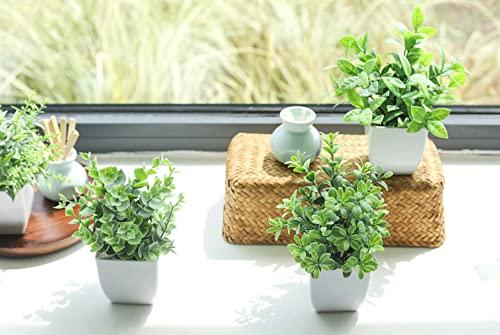 Miniatura de Der Rose 4 Pack Fake Plants Mini Artificial Greenery Potted Plants for Home Decor Indoor Office Table Room Farmhouse Bathroom Decor 6