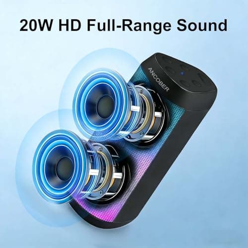 Bluetooth Speaker Portable Wireless, 20W Stereo Loud Sound, 8 Modes LED Light Show, 30H Playtime, IPX4 Waterproof, TWS Pairing, Built-in Mic, BT5.3 for Outdoor, Party, Travel, Home thumbnail 2