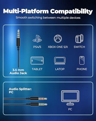 havit H2002d Gaming Headsets for PS4,PC, 53MM Drivers Surround Sound PS5 Headset with Mic Gaming Headphones with Mic Durable Aluminum Frame Valentines Gifts for Men