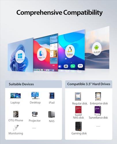 ORICO 4 Bay Raid Hard Drive Enclosure Support 8 RAID Modes for 3.5inch HDD Max up to 88TB for External Direct Attached Storage, Efficient Expansion Backup(Alluminum Alloy)-9848RU3