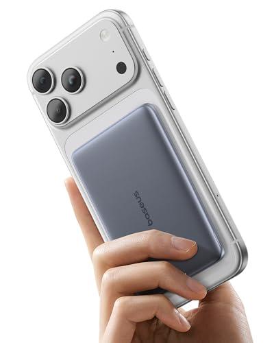 Baseus Picogo Power Bank, 0.3" Ultra Slim 5000mAh MagSafe Portable Charger, Card-Size Magnetic Battery Pack with USB-C Braided Cable, Alloy Wireless Charger for iPhone 17 Pro Max/1