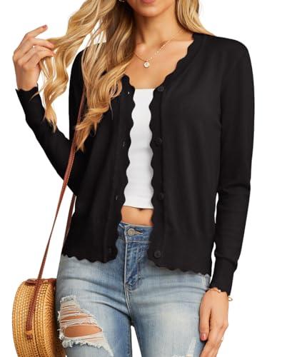GRECERELLE Women's Long Sleeve V-Neck Button Down Cardigan Knit Shrugs Sweaters(Black, Large) thumbnail 2