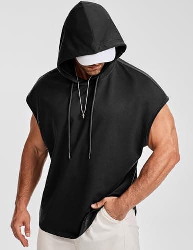 JMIERR Men's Sleeveless Drawstring Hooded Tank Tops Muscle T-Shirt - Casual Spring Summer Fitted Cotton Hoodies Sweatshirts Tee Shirt for Gym Workout Daily Wear, M, Black thumbnail 2