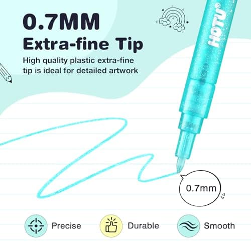 HOTU Glitter Marker Pens, 8 Pack, Assorted Sparkly Colors, 0.7mm Fine Tip