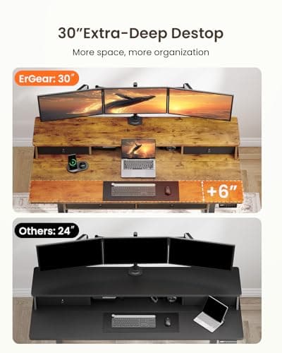 ErGear 55 X 30 Inch Electric Standing Desk with 4 Drawers, Height Adjustable Desk with Storage, C-Clamp Mount Compatible, Home Office Table with Cable Management Tray, Vintage Brow thumbnail 4
