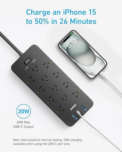 Anker Power Strip with 2100J Surge Protector, Outlet Extender, 20W, 12 AC thumbnail 7