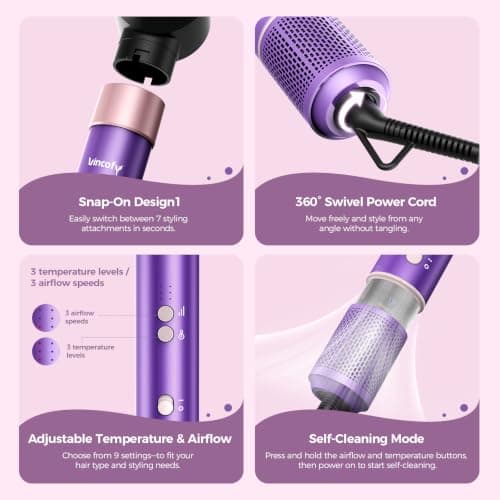 Vincofy 7 in 1 Hot Air Styler,1500W Hair Dryer Brush with Auto-Wrap Curlers