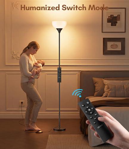 luckystyle Torchiere Floor Lamp,1200LM Dimmable Standing Lamps with Remote and Foot Switch,Custom Color Temperature Super Bright Tall Lamp for Living Room Bedroom Office,Floor Ligh thumbnail 4