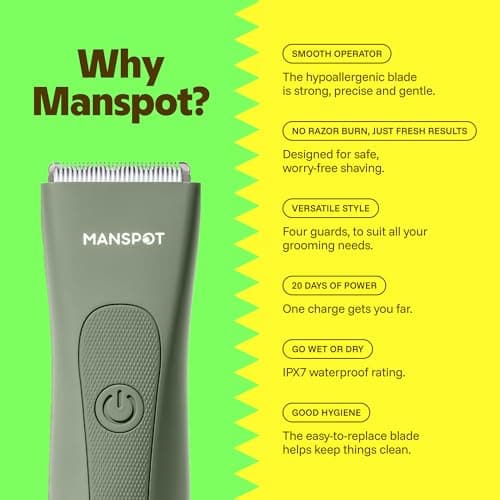 MANSPOT Manscape Hair Finishing Trimmers, Pubic Hair Trimmer for Men and Women, Electric Ball Trimmer Pubic Shaver,Hypoallergenic Ceramic Blade Heads,Waterproof Wet/Dry Groin Shave thumbnail 2