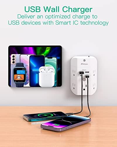 Extensor Multicontacto con Supresor de Picos y Luz Nocturna - 5 Salidas AC y 4 Puertos USB (2 USB-C)