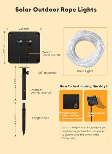 Miniatura de Manguera de Luces Solares Brightown de 39 pies, 100 LEDs, Impermeable, Blanco Cálido 6