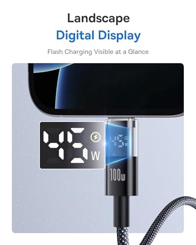Baseus USB C Cable, 100W 5A Fast Charging USB C Charger Cable with LED Display, Zinc Alloy Nylon Braided USB C to USB C Cable for iPhone 16/Pro/Plus/Pro Max, MacBook, iPad Pro, Gal thumbnail 3