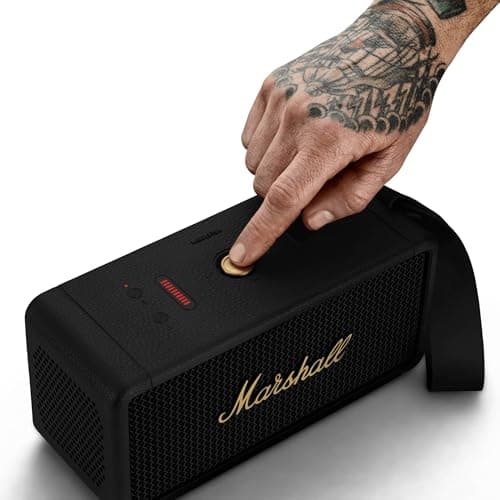 Marshall Middleton Portable Bluetooth Speaker - Rugged Waterproof/Dust-proof Design | Loud Stereo Sound, Deep Bass | Compact and Wireless for Travel and Outdoors - Black and Brass thumbnail 10