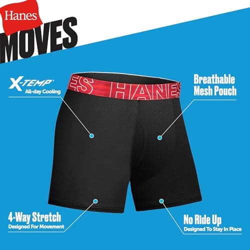 Hanes Boy's Moves Breathable Mesh Boxer Brief Underwear, X-Temp, Moisture-Wicking Boxer Briefs for Boys, 6-Pack thumbnail 4