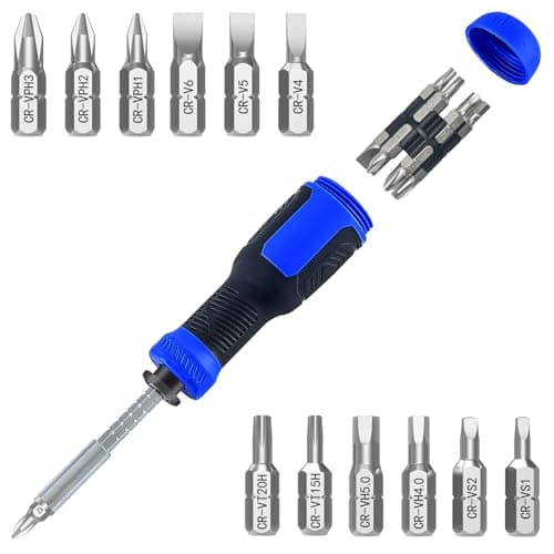 WOOPHEN Multi-bit Screwdriver 13-in-1 Screw Driver Adjustable Mini Screwdriver Set Multitool All in One with Torx Security, Phillips, Hex, Flat Head, Square and 1/4 Nut Driver (Blu
