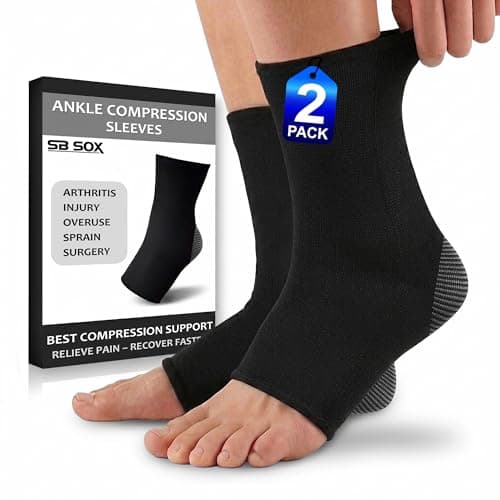 Tobillera de Compresión SB SOX (1 Par) – Soporte para Fascitis, Esguinces y Aquiles (Negro, Talla Mediana)