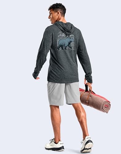 Pudolla Men's UPF 50+ Sun Protection Hoodie Lightweight Long Sleeve UV Hiking Shirts for Men Fishing Running SPF Rash Guard(Grey Large) thumbnail 5