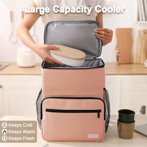 MIRASON Cooler Backpack Insulated Leak Proof Beach Backpack Cooler Bag, Cooling Beer Lunch Backpack Cooler for Men Women Picnic Hiking Camping Travel with 4 Pockets, Pink
