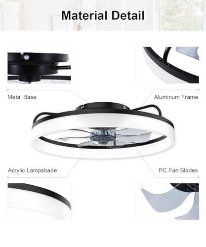 FancyMay Ceiling Fans with Lights and Remote, 20" Modern Low Profile Ceiling Fan, 6-Speed Quiet Reversible Motor, Flush Mount LED Fan Light,Fandelier Ceiling Fans for Bedroom (Blac thumbnail 6