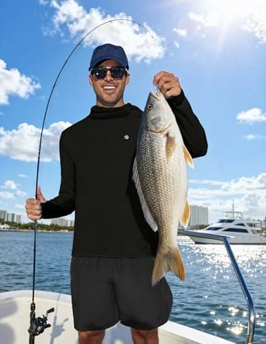 PINSPARK Men Sun Protection Hoodie UPF 50+ with Mask Long Sleeve Fishing UV Shirt Rash Guard Outdoor Sports Quick Dry Black thumbnail 2