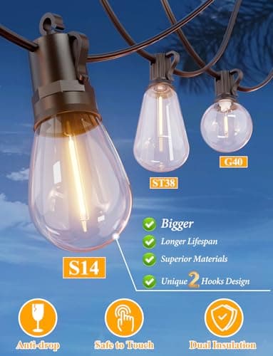 Brightever 25FT LED Outdoor String Lights for Patio Decor