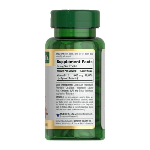 Suplementos Nature's Bounty Vitamina B12 1000 mcg, Apoya Metabolismo de Energía, 200 tabletas