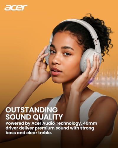 acer Wireless Bluetooth Headphones, 70 Hours Playtime, Foldable Over-Ear Headphones with 40mm Drivers, Memory Foam Earpads, Multipoint Bluetooth 6.0 for Travel, Home, Office, White thumbnail 2