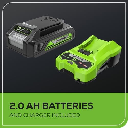 Greenworks 24V 12 in Cordless String Trimmer, 2.0 Ah Battery and Charger