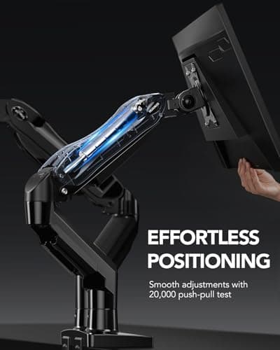 HUANUO FlowLift™ Dual Monitor Stand, Fully Adjustable Gaming Monitor Desk Mount for 13–32″ Computer Screens, Full Motion VESA 75x75/100x100 with C-Clamp & Grommet Base, Each Arm Ho thumbnail 5