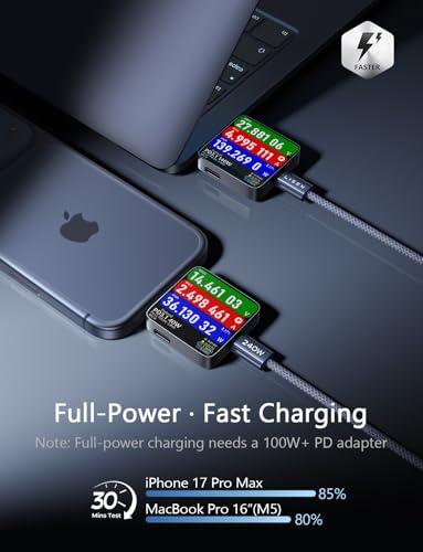 Cables USB C a USB C LISEN 240W Carga Rápida (Paquete de 2, 2m) para iPhone, iPad y Samsung