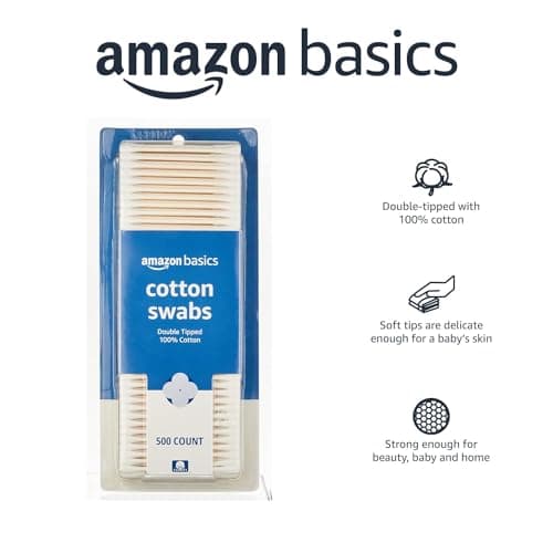 Amazon Basics Double-Tipped Cotton Swabs for Personal Hygiene and Baby Care, Cotton, Versatile, Baby Safe, 500 Count thumbnail 3