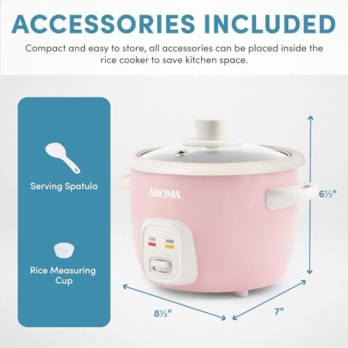 AROMA® Mini Rice Cooker, 2-Cup (Uncooked) / 4-Cup (Cooked), Grain Cooker, Soup Maker, Oatmeal Cooker, Auto Keep Warm, 1 Qt, Pink, ARC-302NGP thumbnail 7