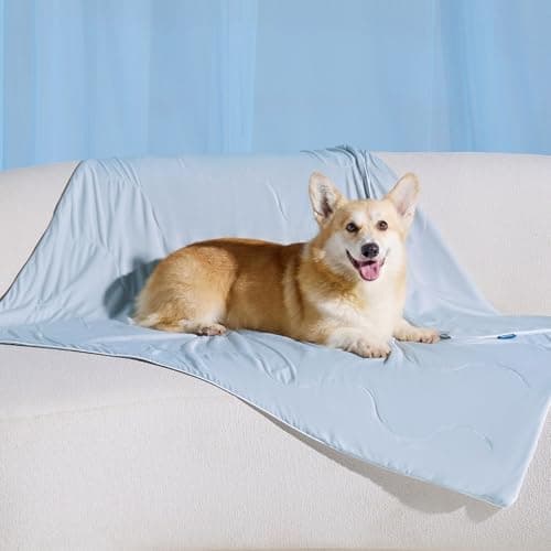 Bedsure Cooling Blanket for Large Dogs with Breathable Air-Core Fill Q-MAX>0.4 - Dog Cooling Mat Soft for Couch, Lightweight Pet Cat Throw Cold Blanket Washable for Summer, Arctic 