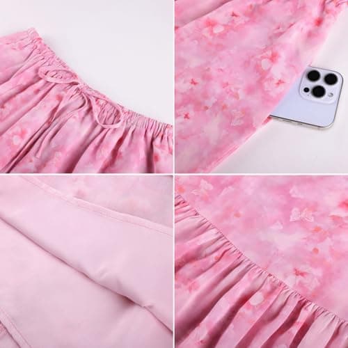 Scarlet Darkness Floral Maxi Skirts for Women 2026 Summer Flowy Ruffle Long Skirt with Pokets Pink L thumbnail 2