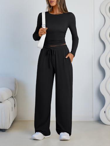 LILLUSORY Lounge Sets for Women Two 2 Piece matching Loungewear Sets Women Winter Clothing 2025 Fall Fashion Travel Airport Outfits Sweatsuits Casual Cute Clothes Black M