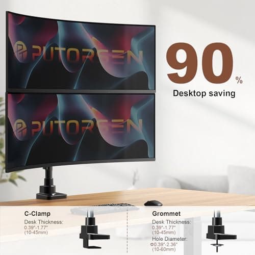 Dual Monitor-Arm Heavy-Duty for 17-49-inch Screens - Premium Vertical Stacked Dual Monitor Arm Desk Mount for Ultrawide Screens up to 44lbs, Fully Adjustability, VESA 75/100 mm, Bl thumbnail 5