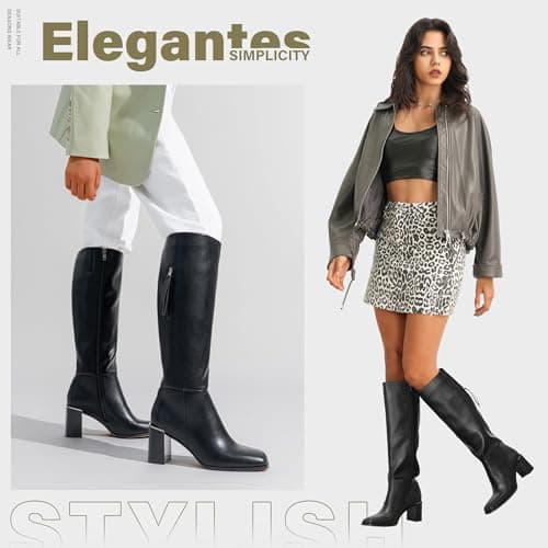 Vepose Women's Black Knee High Square Toe Heeled Boots, Size 7, 9572 thumbnail 5
