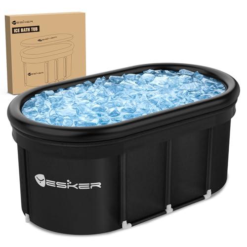 Yesker 110 Gal Oval Ice Bath Tub with Air Ring, Portable Multi-Layered Cold Plunge Tub with Lid for Athletes, Foldable and Inflatable, One Person Hot Bathtub at Gym, Yard, Home, Ou