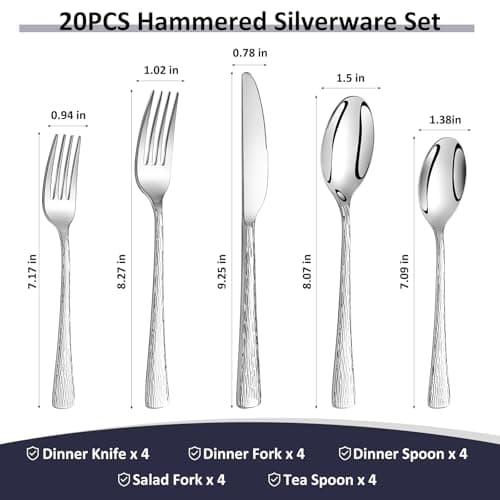 Silverware Set, 20-Piece Heavy-Duty Cutlery Set, 18/10 Stainless Steel Flatware Set for 4,Mirror-Polished Knife Spoons and Forks Set, Dishwasher Safe Utensil Sets,Perfect for House Warming Gifts thumbnail 2