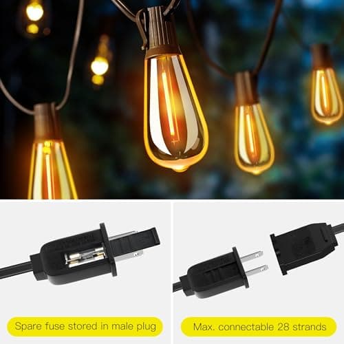 OHLUX Bistro String Lights Outdoor, 60FT Deck Lights with 32 Shatterproof ST38 Vintage Edison Bulbs, 2200K Warm Dimmable Connectable LED Light String for Outside Porch Yard Gazebos Balcony Garden thumbnail 6