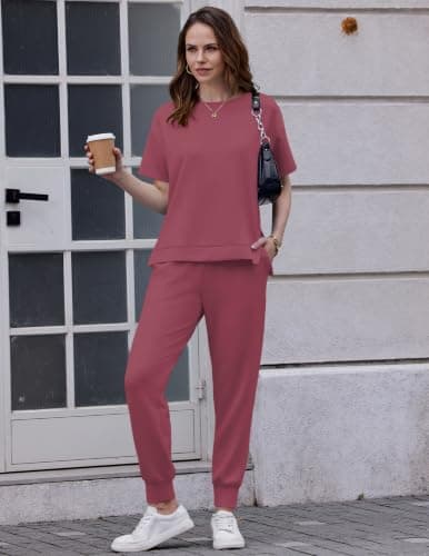 Ekouaer Womens 2 Piece Lounge Sets Short Sleeve Top and Pants Outfit thumbnail 2