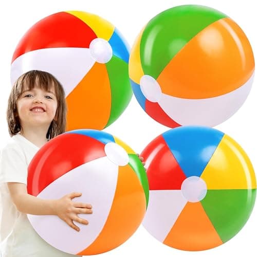 JOYIN 4-Pack 20" Beach Balls - Large Rainbow Beach Ball Inflatable Pool Toys for Party Supplies Decorations, Adults Kids Birthday Luau Summer Beach Water Games Beachball Party Favo