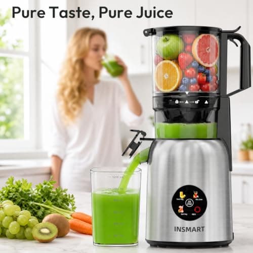 INSMART Juicer Machines, 3-in-1 Cold Press Juicer High Juice Yield | 300W Slow Masticating JuicerS Extractor Machine for Whole Fruits/Vegetables, Low Noise and Safety Lock